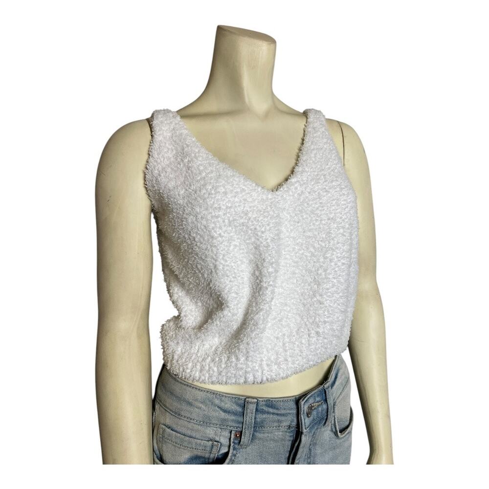 Misscosy Terry Tank Top Womens 10 White Textured Sleeveless V Neck Boho Beach